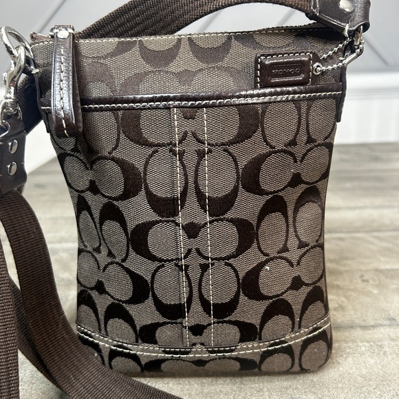 Coach Brown Fabric Logo Print Mini Crossbody Shoulder Bag - Picture 5 of 9